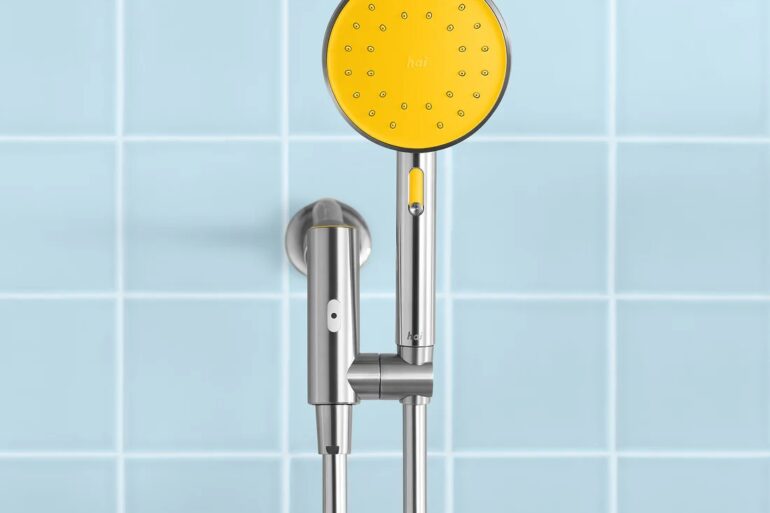 Hai smart stainless-steel showerhead in citron yellow